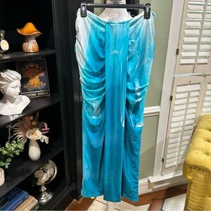 Farai London Blue Ombre Ruched Mesh Maxi Skirt Size Large